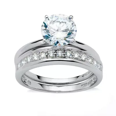 DiamonArt® Womens 1/ CT. T.W. White Cubic Zirconia Platinum Over Silver Round Bridal Set