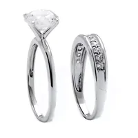 DiamonArt® Womens / CT. T.W. White Cubic Zirconia Platinum Over Silver Round Bridal Set