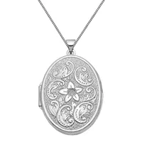 Floral Womens 14K Gold Oval Locket Necklace