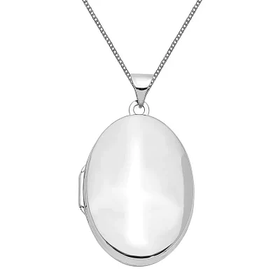 Womens 14K White Gold Oval Locket Necklace