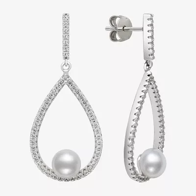 White Cultured Freshwater Pearl Sterling Silver Drop Earrings