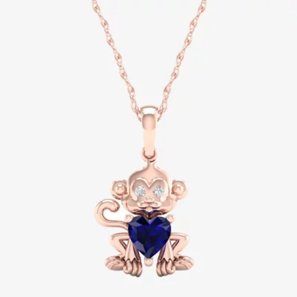 Gender Reveal Monkey Womens Lab Created Sapphire 14K Rose Gold Over Silver Pendant Necklace