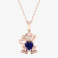 Gender Reveal Monkey Womens Lab Created Sapphire 14K Rose Gold Over Silver Pendant Necklace