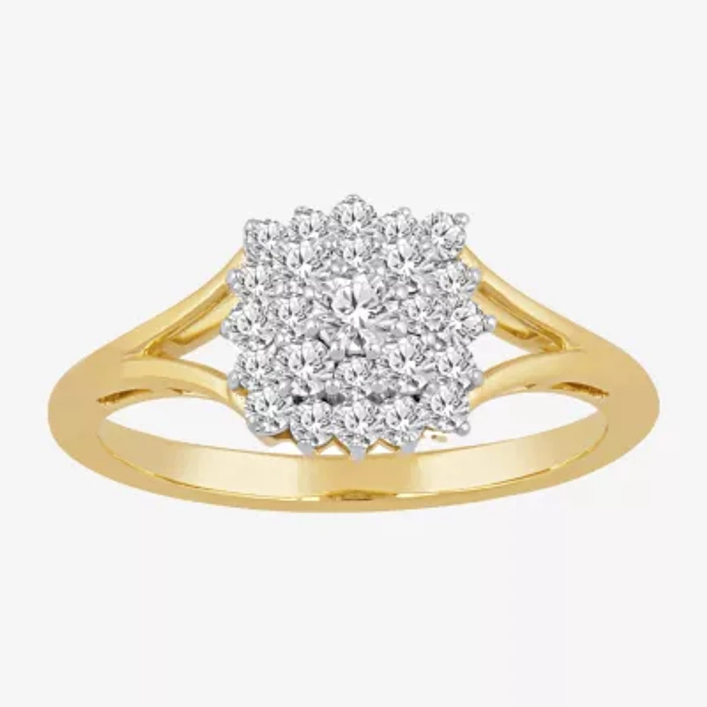 Womens 1/2 CT. T.W. Natural White Diamond 10K Gold Cluster Cocktail Ring