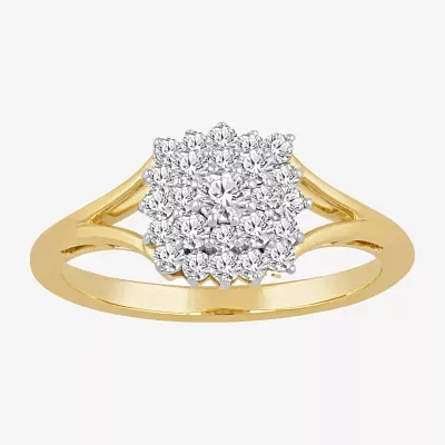 Womens 1/2 CT. T.W. Natural White Diamond 10K Gold Cluster Cocktail Ring