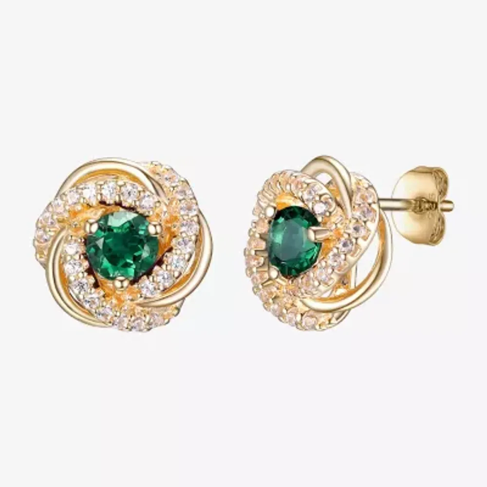 Lab Created Green Quartz 18K Gold Over Silver 15.5mm Knot Stud Earrings