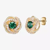 Lab Created Green Quartz 18K Gold Over Silver 15.5mm Knot Stud Earrings