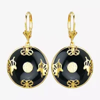 Genuine Black Agate 18K Gold Over Silver Drop Earrings