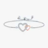 1/10 CT. T.W. Natural Diamond 14K Rose Gold Over Silver Heart Bolo Bracelet