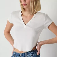 Arizona Womens V Neck Short Sleeve Crop Top Juniors