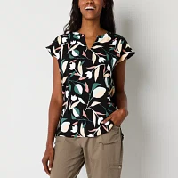 Liz Claiborne Womens Split Crew Neck Short Sleeve Tunic Top