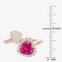 Gemstone 14K Rose Gold Over Silver Heart Halo Bypass Cocktail Ring