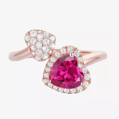 Gemstone 14K Rose Gold Over Silver Heart Halo Bypass Cocktail Ring