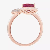 Gemstone 14K Rose Gold Over Silver Heart Halo Bypass Cocktail Ring