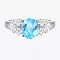 Womens Genuine Blue Topaz Sterling Silver Side Stone Cocktail Ring