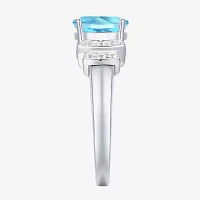 Womens Genuine Blue Topaz Sterling Silver Side Stone Cocktail Ring