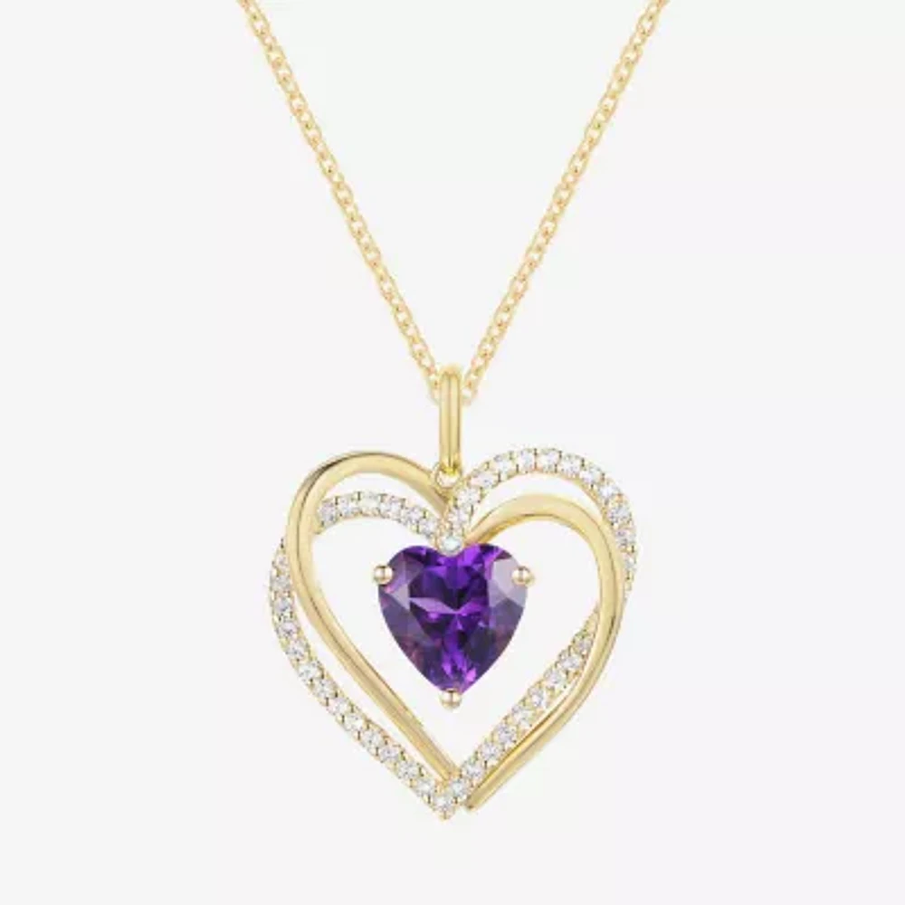 Womens Genuine Purple Amethyst 14K Gold Over Silver Heart Pendant Necklace