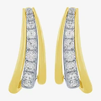 (H-I / I1) 1 CT. T.W. Lab Grown White Diamond 10K Two Tone Gold 22.7mm Curved Hoop Earrings