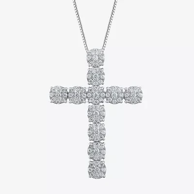 Diamond Blossom (H-I / I1) Womens 1 CT. T.W. Lab Grown White Diamond 10K White Gold Cross Pendant Necklaces