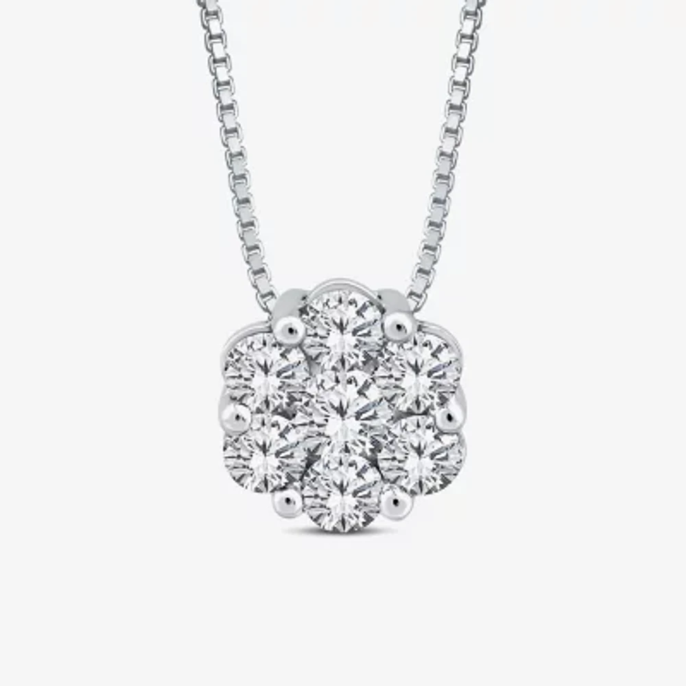 Diamond Blossom (I / I1) Womens 5/8 CT. T.W. Lab Grown White Diamond 10K White Gold Pendant Necklace