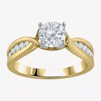 (G / Si2) Womens 1 1/3 CT. T.W. Lab Grown White Diamond 10K Gold Round Side Stone Engagement Ring