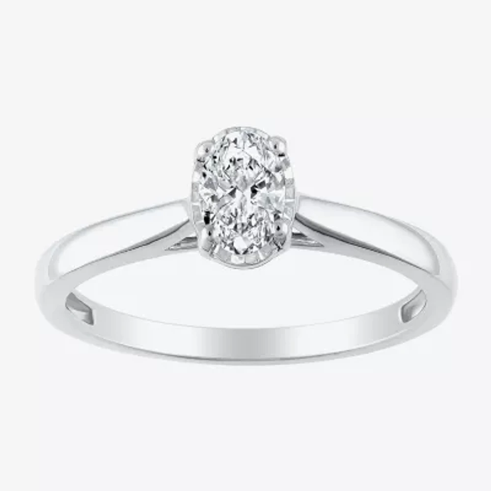 G / Si2) Womens 1/2 CT. Lab Grown White Diamond 10K Gold Oval Solitaire Engagement Ring