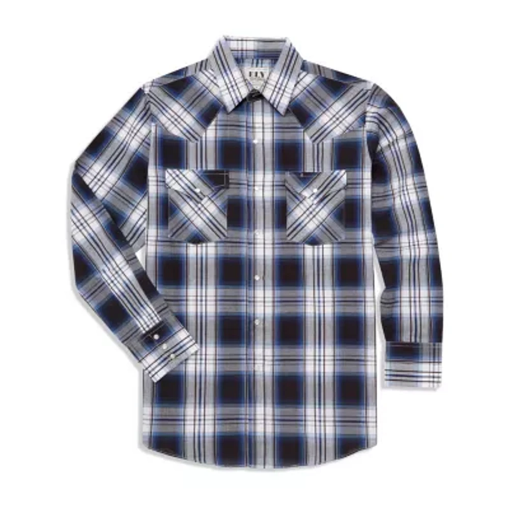 Ely Cattleman Textured Plaid Mens Long Sleeve Western Shirt