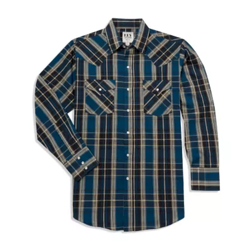 Ely Cattleman Textured Plaid Mens Long Sleeve Western Shirt