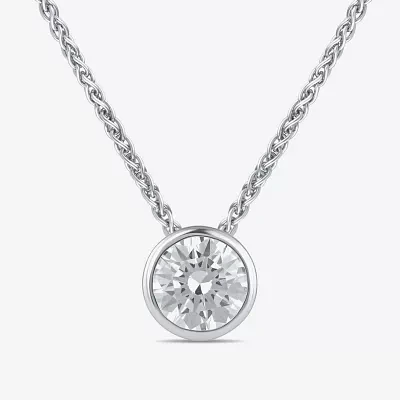 (F / Si2) Womens 2 CT. Lab Grown White Diamond 10K White Gold Round Pendant Necklace