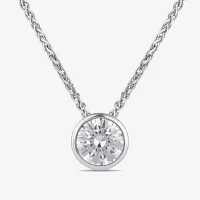 (F / Si2) Womens 2 CT. Lab Grown White Diamond 10K White Gold Round Pendant Necklace