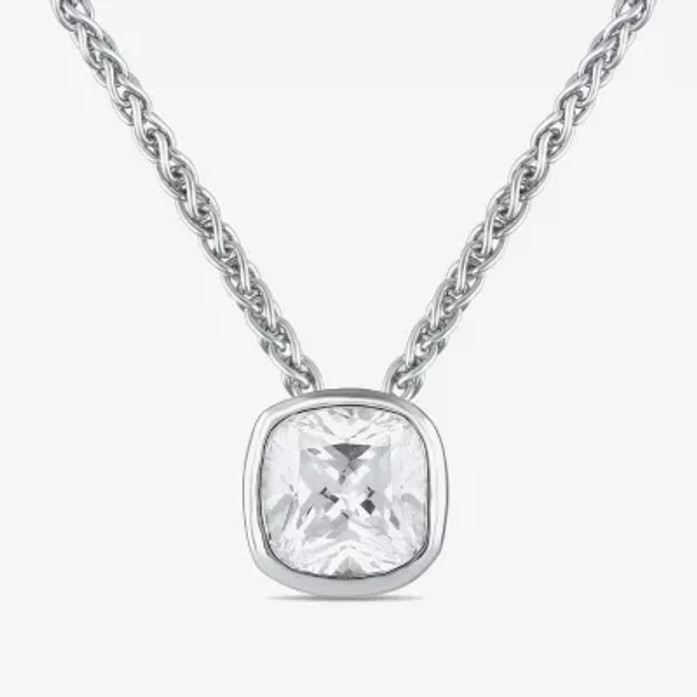 (F / Si2) Womens 2 CT. Lab Grown White Diamond 10K White Gold Cushion Pendant Necklace