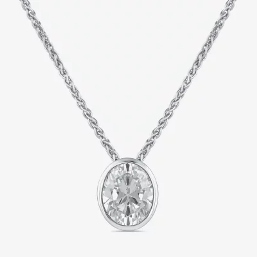 (F / Si2) Womens 2 CT. Lab Grown White Diamond 10K White Gold Oval Pendant Necklace