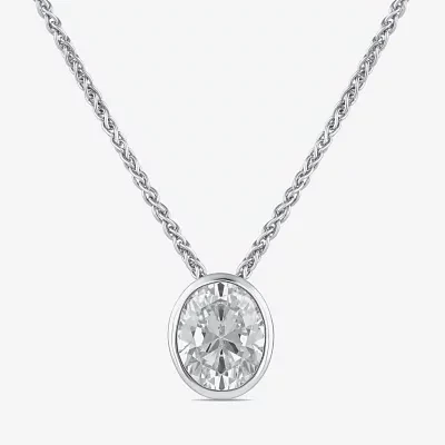 (F / Si2) Womens 2 CT. Lab Grown White Diamond 10K White Gold Oval Pendant Necklace