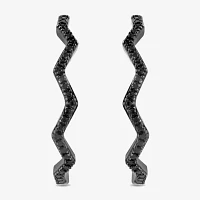 Midnight Black Zig-Zag 1/10 CT. T.W. Natural Black Diamond Sterling Silver 27.4mm Hoop Earrings