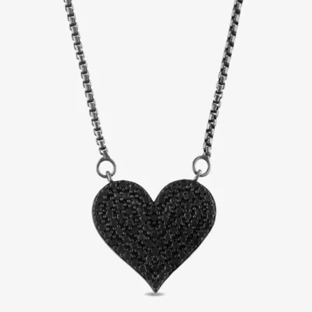 Midnight Black Womens 1/10 CT. T.W. Natural Black Diamond Sterling Silver Heart Pendant Necklaces