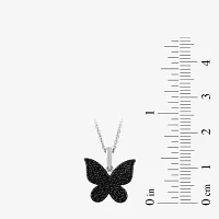 Midnight Black Womens 1/10 CT. T.W. Natural Black Diamond Sterling Silver Butterfly Pendant Necklace