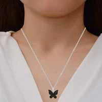 Midnight Black Womens 1/10 CT. T.W. Natural Black Diamond Sterling Silver Butterfly Pendant Necklace