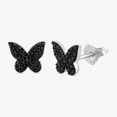 Midnight Black 1/10 CT. T.W. Natural Black Diamond Sterling Silver 7.1mm Butterfly Stud Earrings