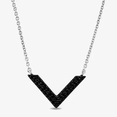 Midnight Black Womens 1/10 CT. T.W. Natural Black Diamond Sterling Silver Chevron Pendant Necklace