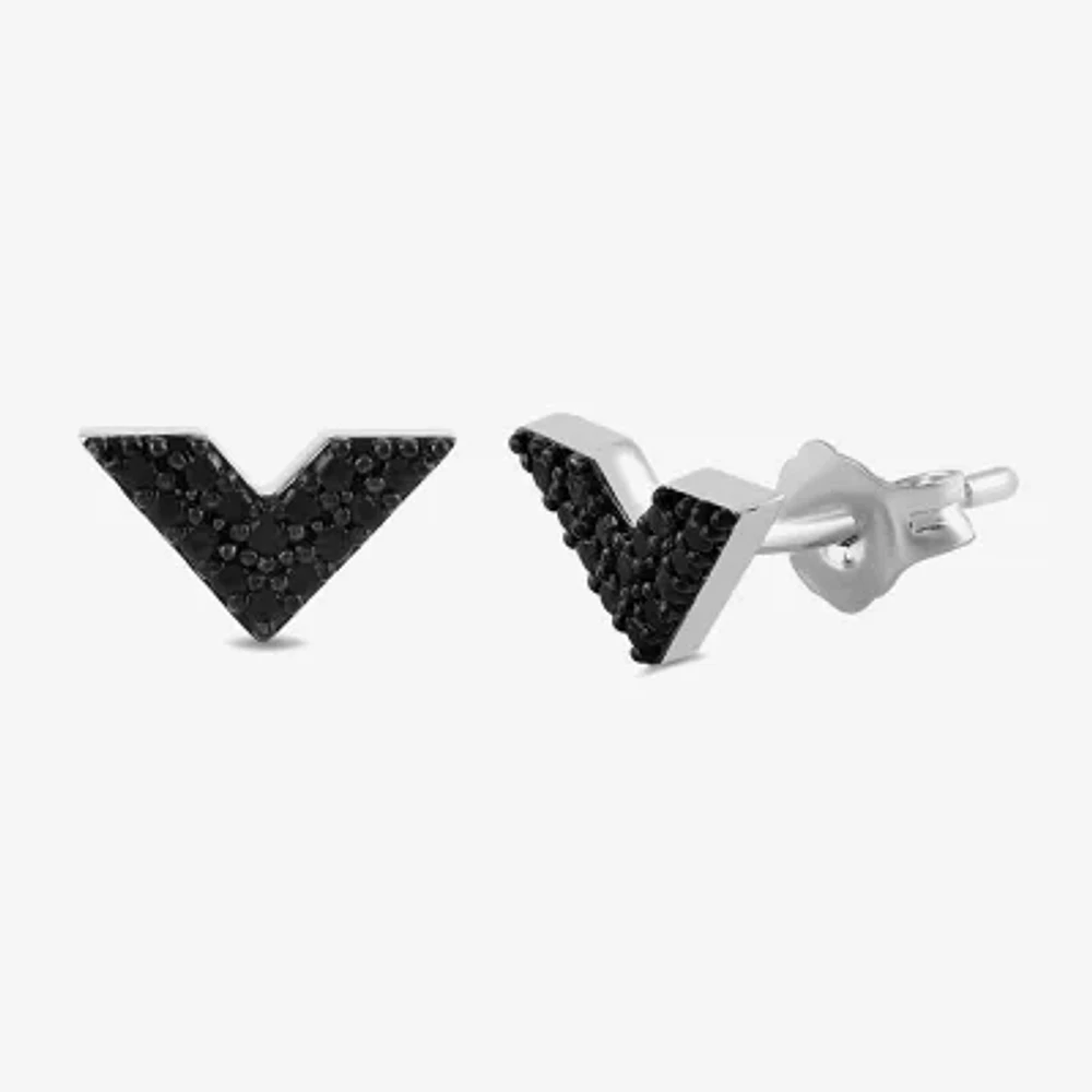 Midnight Black 1/10 CT. T.W. Natural Black Diamond Sterling Silver 5.5mm Chevron Stud Earrings