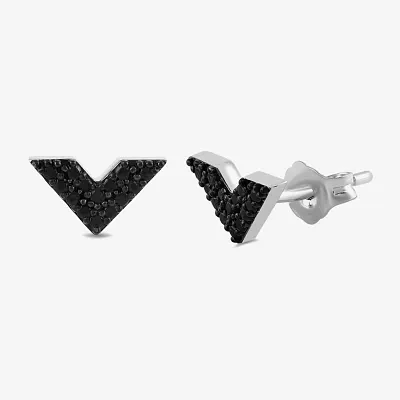 Midnight Black 1/10 CT. T.W. Natural Black Diamond Sterling Silver 5.5mm Chevron Stud Earrings