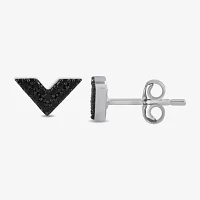 Midnight Black 1/10 CT. T.W. Natural Black Diamond Sterling Silver 5.5mm Chevron Stud Earrings