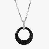 Midnight Black Womens 1/10 CT. T.W. Natural Black Diamond Sterling Silver Circle Pendant Necklace