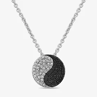 Midnight Black Womens 1/5 CT. Natural Black Diamond Sterling Silver Yin Yang Pendant Necklaces