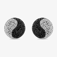 Midnight Black 1/5 CT. Natural Black Diamond Sterling Silver 7.1mm Yin Yang Stud Earrings