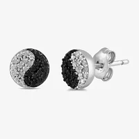 Midnight Black 1/5 CT. Natural Black Diamond Sterling Silver 7.1mm Yin Yang Stud Earrings