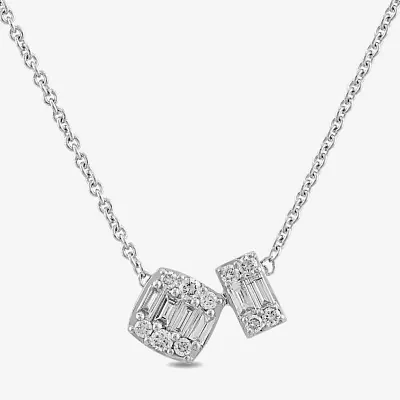 Womens 1/4 CT. T.W. Lab Grown White Diamond Sterling Silver Square Pendant Necklace