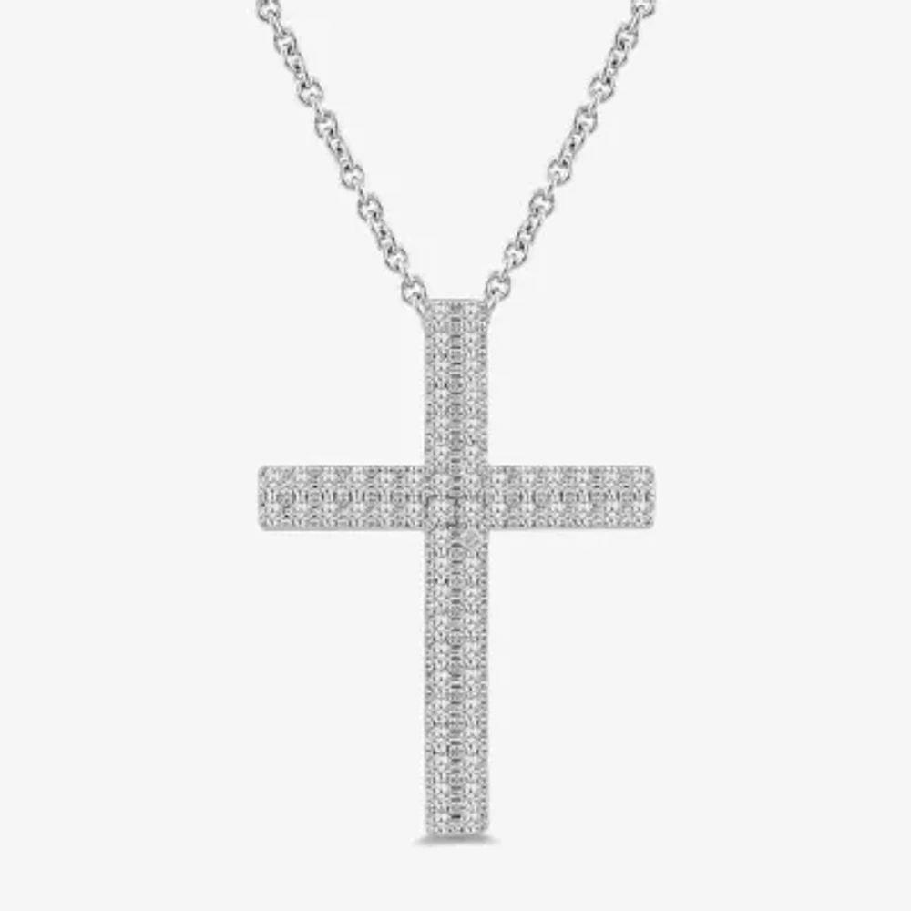 Womens 1/ CT. T.W. Lab Grown White Diamond Sterling Silver Cross Pendant Necklace