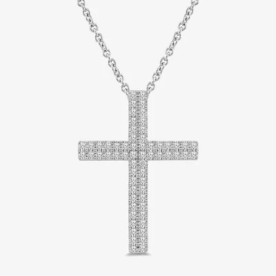 Womens 1/ CT. T.W. Lab Grown White Diamond Sterling Silver Cross Pendant Necklace