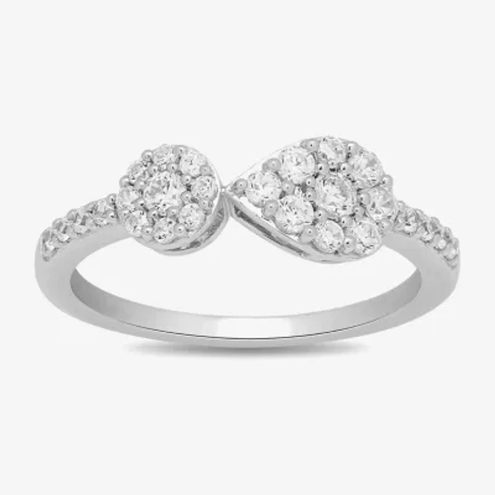 Womens 1/2 CT. T.W. Lab Grown White Diamond Sterling Silver Cocktail Ring